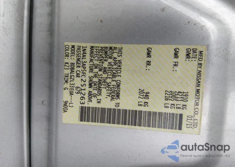 2015 Nissan Altima 2.5 S из США, поврежденный, VIN 1N4AL3AP5FC251263